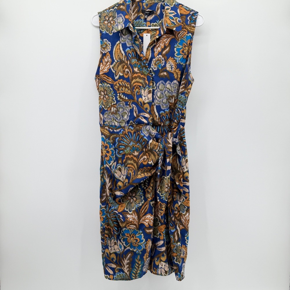 Drew Anthropologie Blue Floral Paisley Tie Front Sleeveless Dress Size M NEW